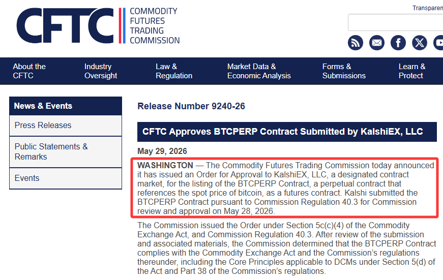 Major U.S. Crypto Regulation Breakthrough! CFTC Opens the Gate, Bitcoin "Perpetual Futures Contracts" Legalized!