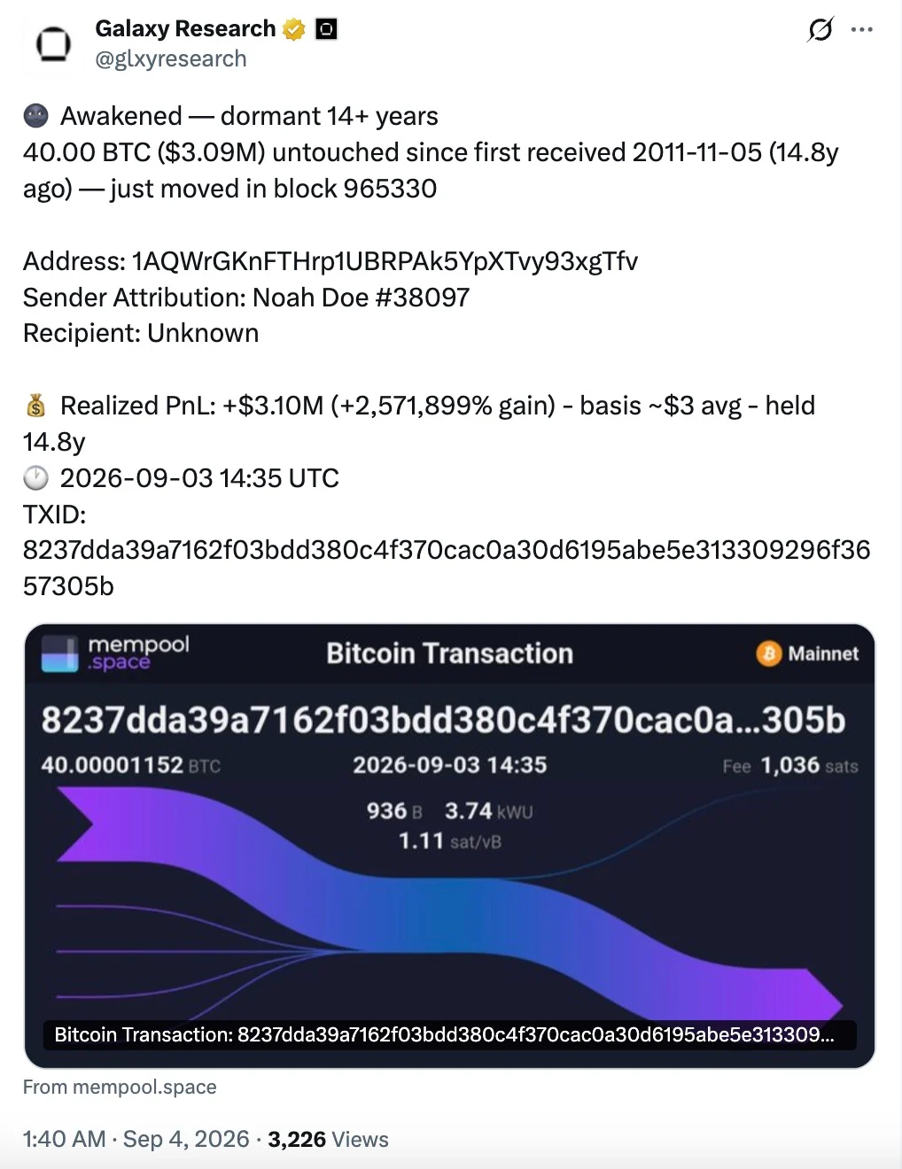web3: Transfer of 40 BTC from an ancient Bitcoin address sparks litigation controversy in New York