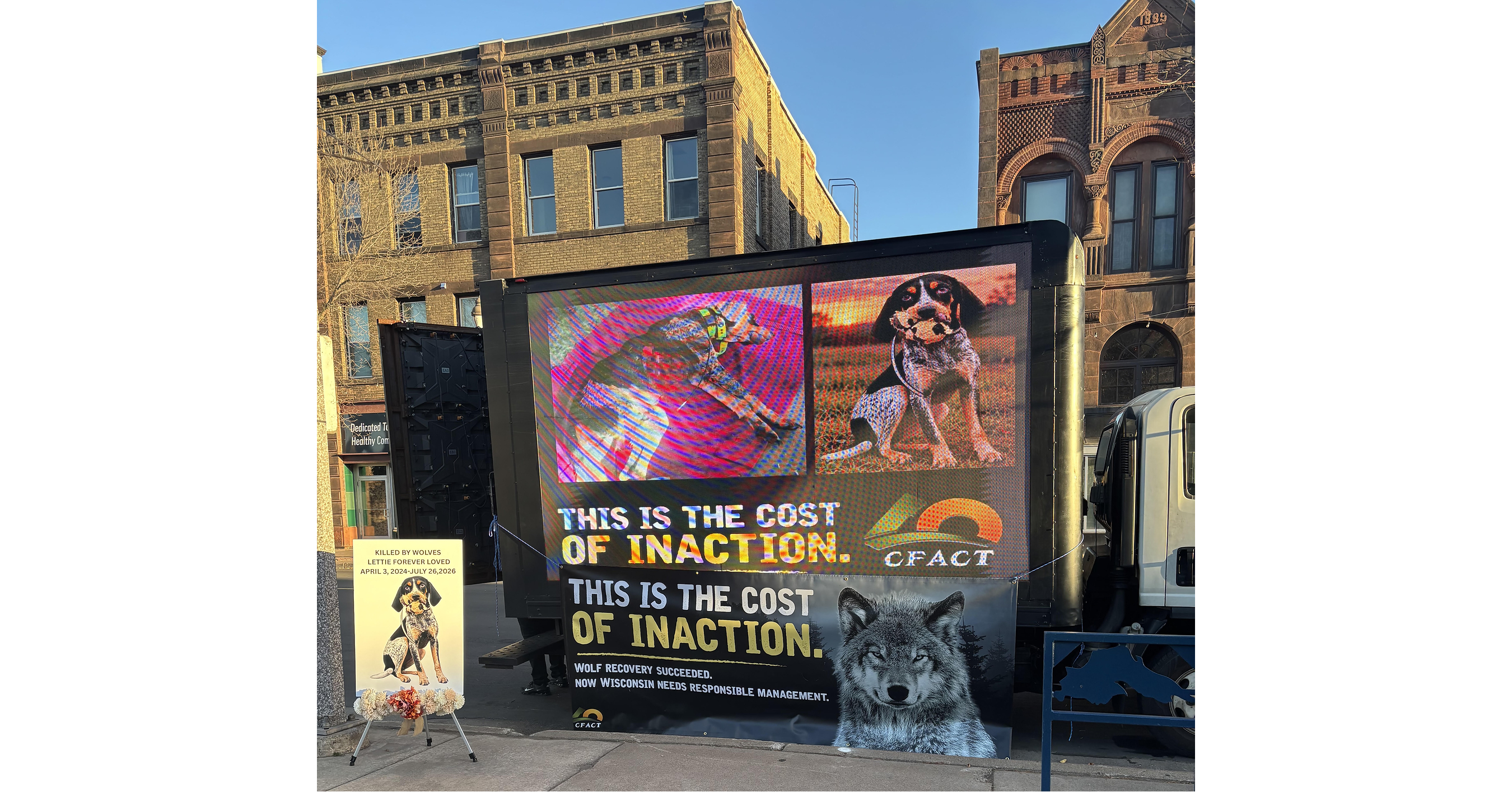 The CFACT billboard tour spans approximately 800 miles, bringing wolf population management information to various parts of Wisconsin.