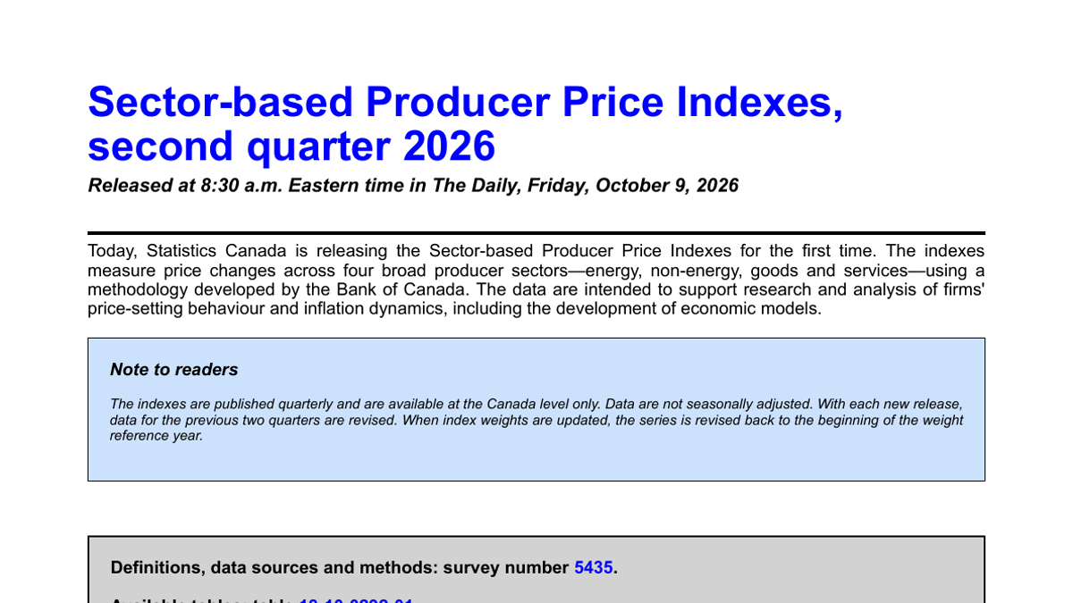 Canada releases four types of Producer Price Index for the first time: Don't mistake the new measurement for an inflation inflection point